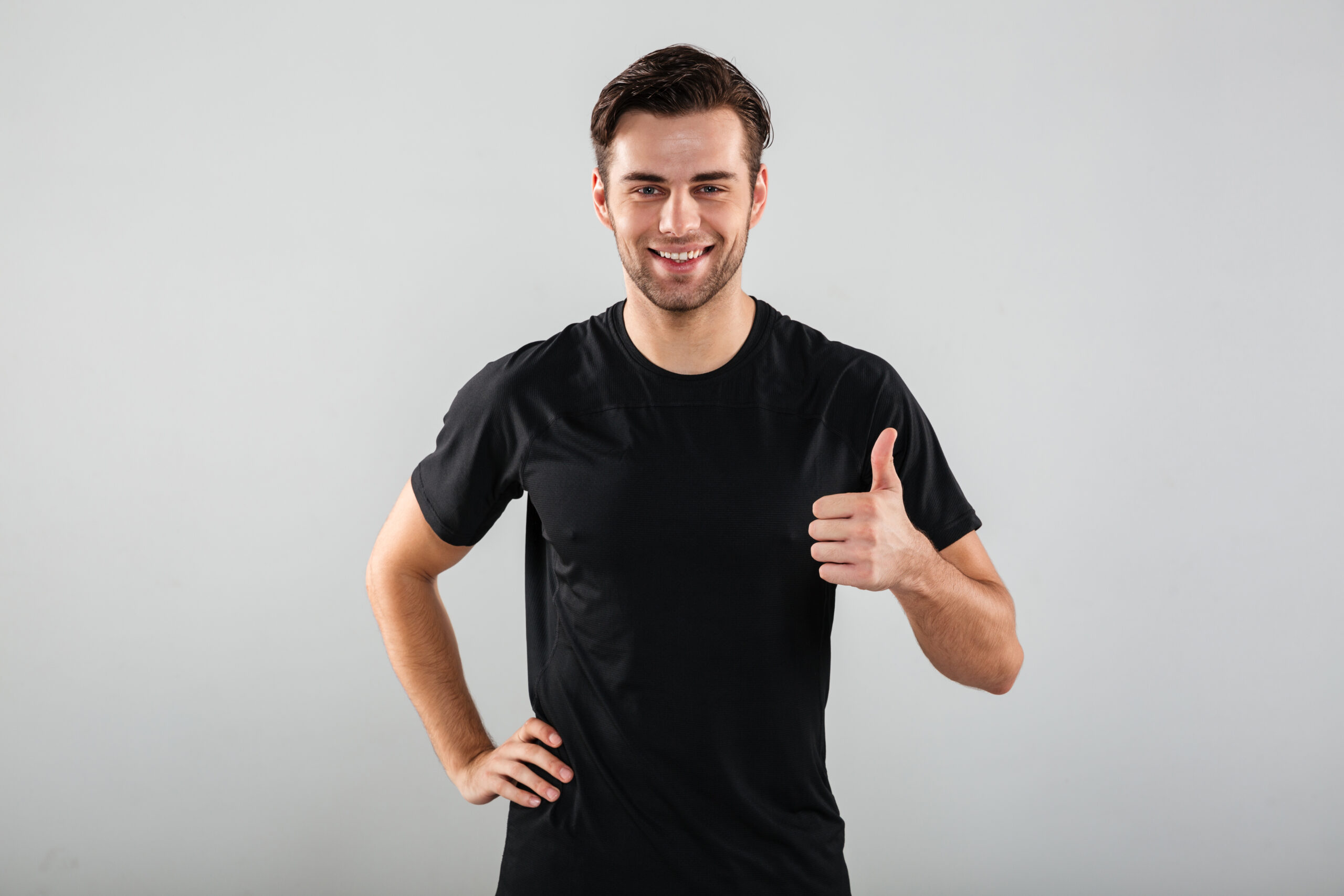 healthy man in black t shirt