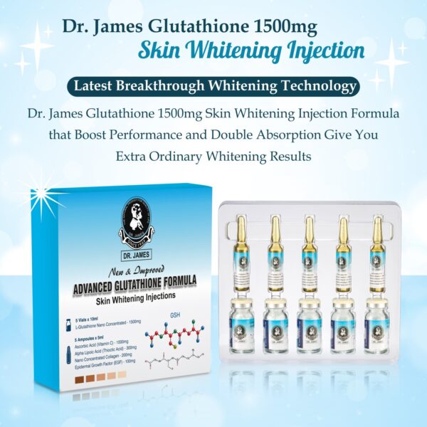 Dr James Glutathione Injection 1500mg Skin Whitening Injection – 05 Sessions / 10 Sessions – Made In USA – FDA Approved￼